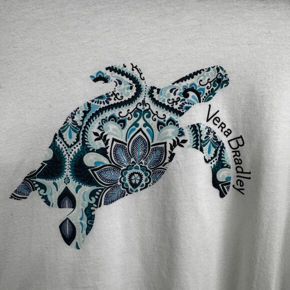 Vera Bradley White Blue Turtle Print Short Sleeve Crewneck T Shirt Womens Large - Picture 4 of 5